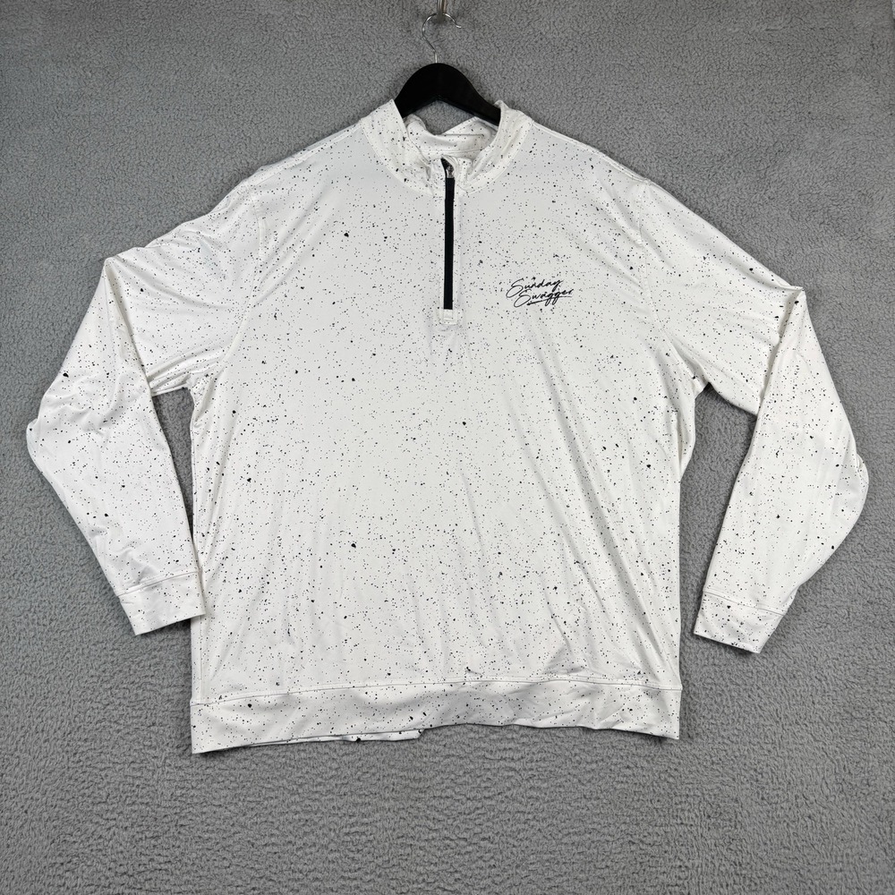 Sunday Swagger Hoodie Mens XL 1/4 Zip White Splatter Pullover Golf Quarter AOP